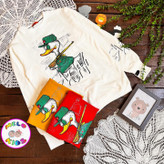 بلوز آستین بلند فینگردار اسپرت طرح اردک - خردلی / XL