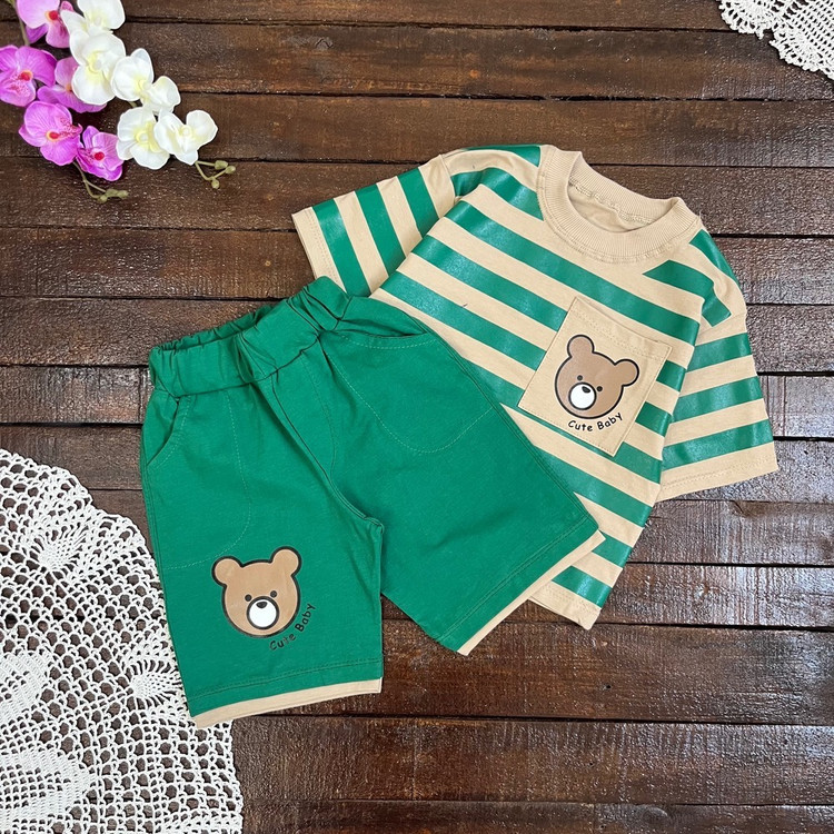 قیمت و خرید تیشرت شورتک راه راه بچگانه