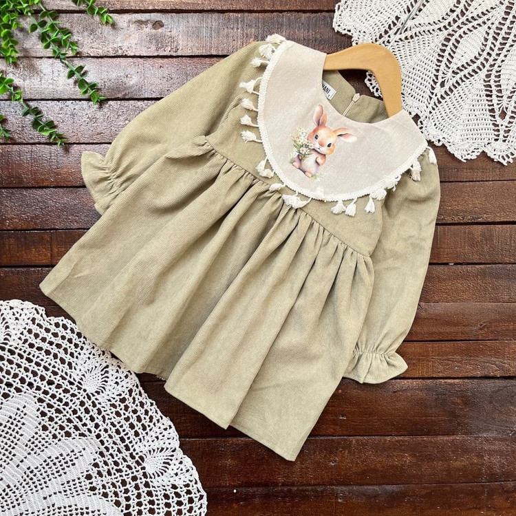 پیراهن دخترانه مخمل کبریتی طرح راشل