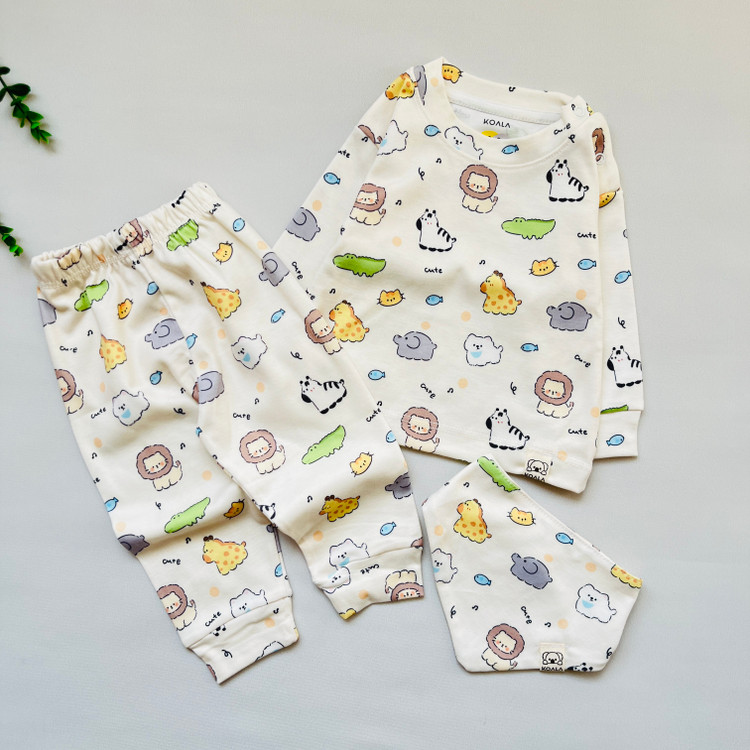 ست بلوز و شلوار پنبه ای ضد حساسیت نوزادی پک دار کوالا