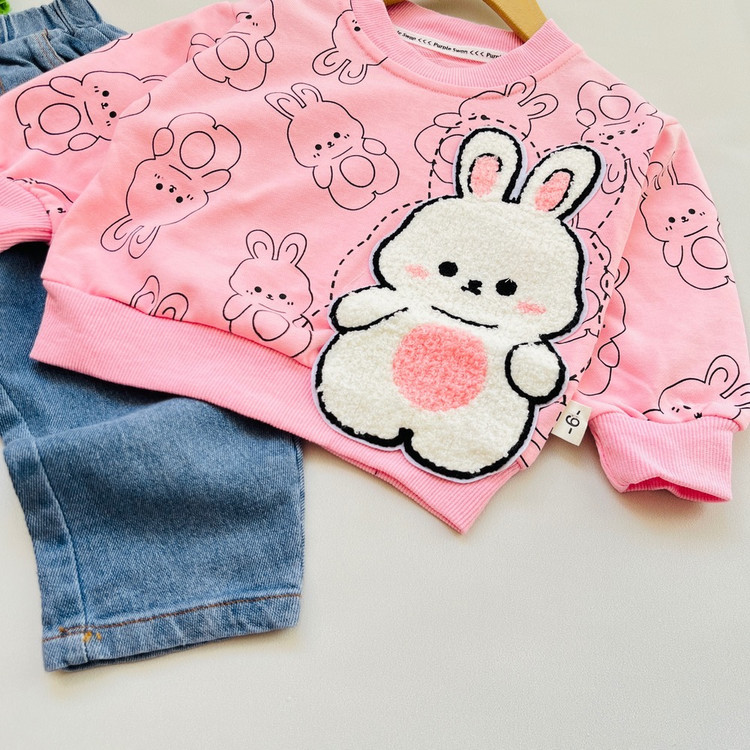 ست دو تیکه وارداتی عیدانه دخترانه طرح خرگوش