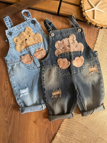 بیلر پیشبندی تک جین عیدانه بچگانه طرح تدی پولیشی کد ۹۵۶