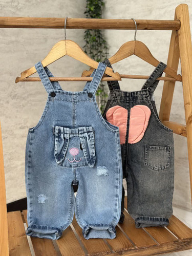 بیلر پیشبندی جین بچگانه طرح بال فرشته و خرگوش کد ۹۵۷