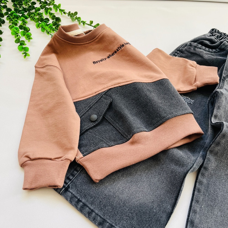 ست بلوز تیکه دوزی جین و شلوار بگ