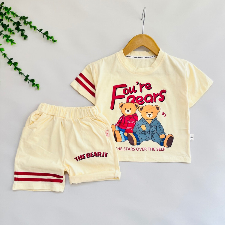 ست تیشرت و شورتک راحتی بیرونی وارداتی خرسی طرح Four Bears