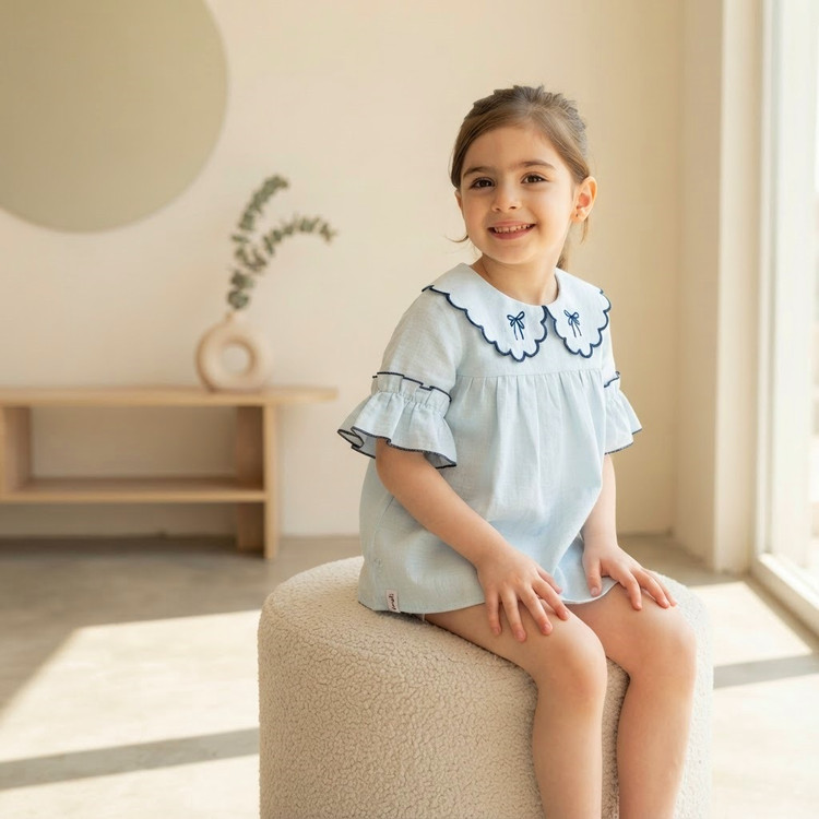 تنخور مدل شومیز بچگانه تک پاستیلی یقه گلدوزی پاپیون دخترونه